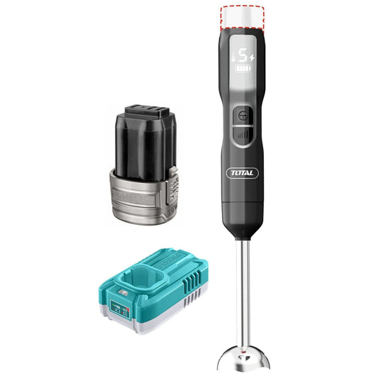 TOTAL Cordless Hand Blender 16V with Battery & Charger, 100W, 5-Speed Control, LED Display, Stainless Steel Shaft