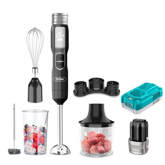 TOTAL Cordless Hand Blender Kit 16V with Accessories, 100W, 5-Speed Control, LED Display, Stainless Steel Shaft, Battery & Charger