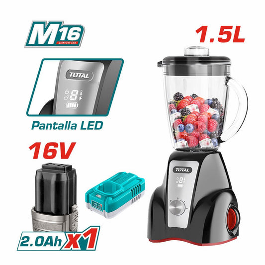 TOTAL Cordless Juicer Blender 1.5L with Battery & Charger, 300W, 2-Speed Pulse Control, LED Display, Stainless Steel Blades
