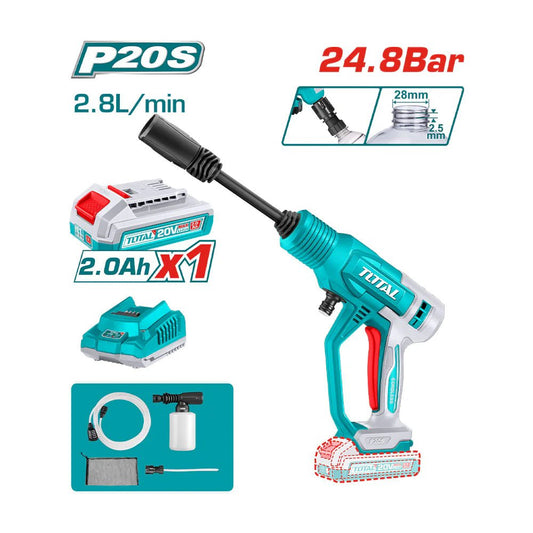 TOTAL Cordless Li-Ion Pressure Washer with Battery & Charger, Auto Stop System, Spray Gun & Foam Bottle