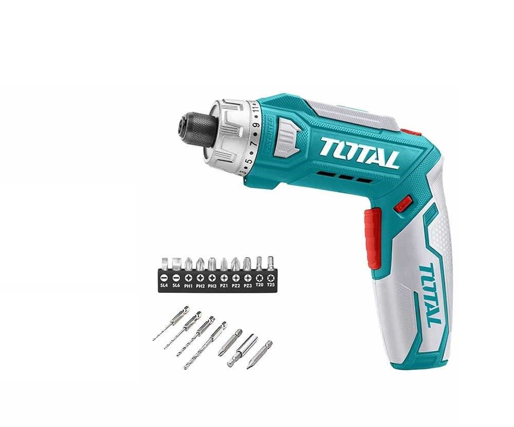 TOTAL TSDLI08025 8V Li-Ion Cordless Screwdriver Set, Adjustable Pistol & Straight Handle, USB Type-C Charging, 17-Piece Accessory Kit