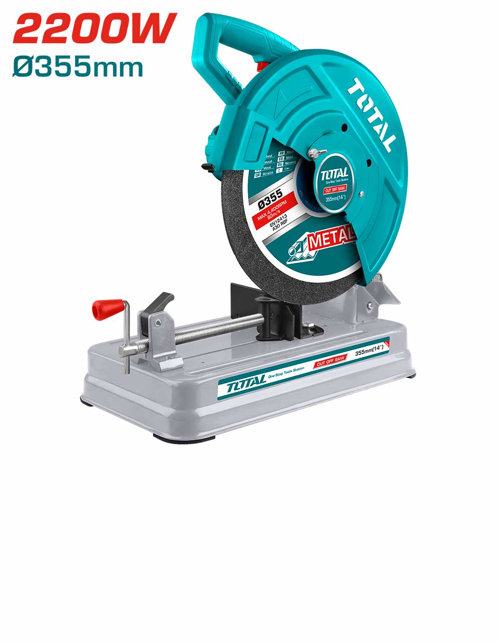 TOTAL TS223589 2200W Cut Off Saw 355mm Heavy Duty Metal Cutting Machine for Steel Pipes, Square Tubes & Metal Bars