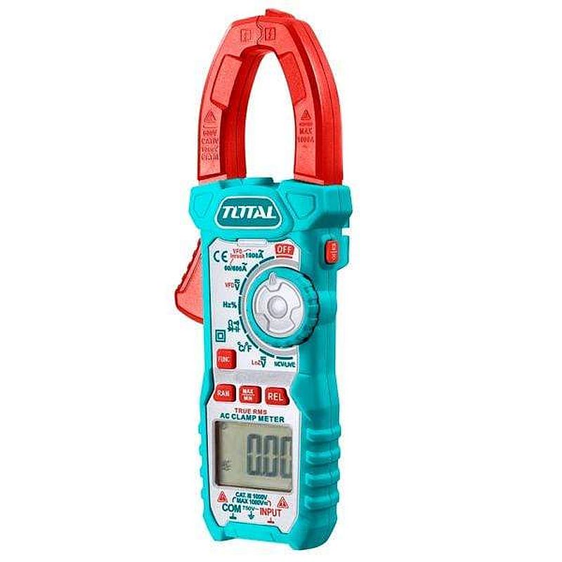 TOTAL TMT42002 Digital AC Clamp Meter 2000 Counts, AC Current, AC/DC Voltage & Resistance Tester with Data Hold