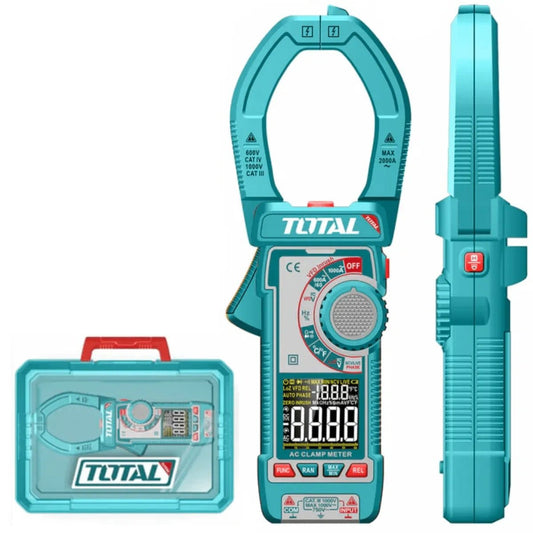 TOTAL TMT7610001 Digital AC Clamp Meter 1000A True RMS, 6000 Counts with Voltage, Resistance, Capacitance, Frequency & Temperature Measurement