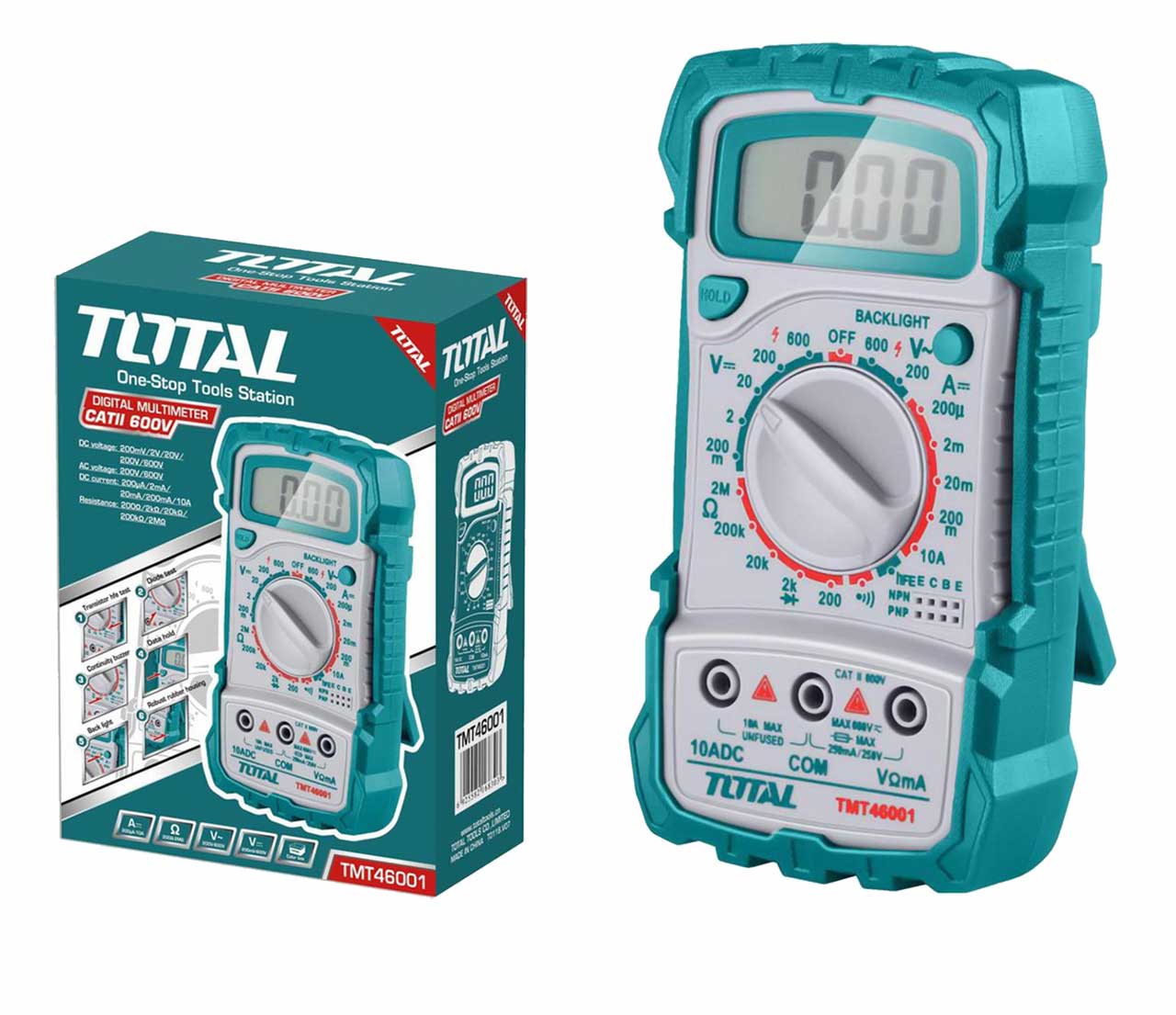 TOTAL TMT46001 Digital Multimeter 600V, LCD Electrical Tester with Backlight, Diode Test & Data Hold