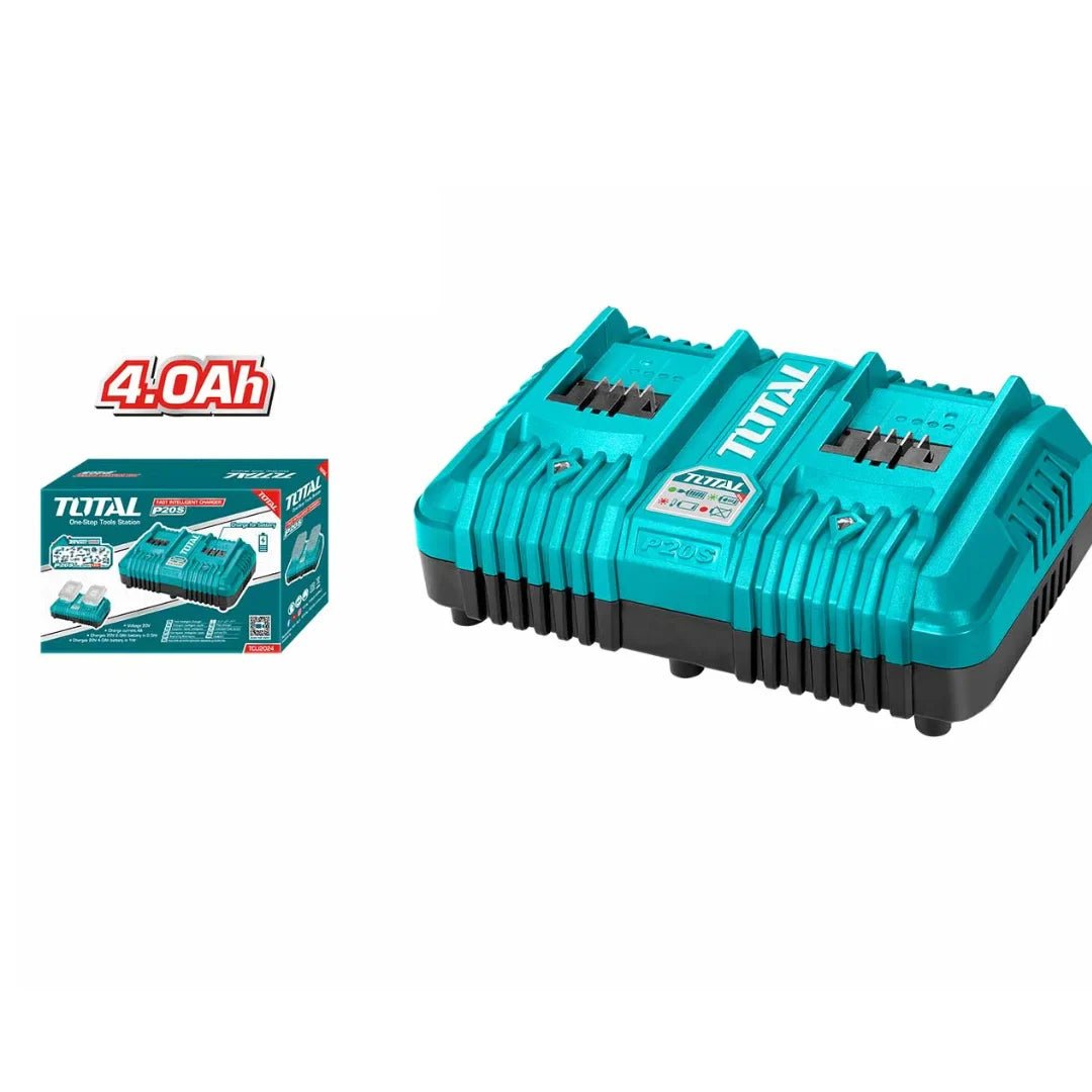 TOTAL TCLI2034 Dual Port Fast Intelligent Charger 20V – 4A Output, Simultaneous Dual Battery Charging, P20S Compatible