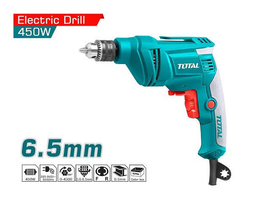 TOTAL TD4506 450W Electric Drill 6.5mm, Variable Speed Drill with Forward & Reverse Function
