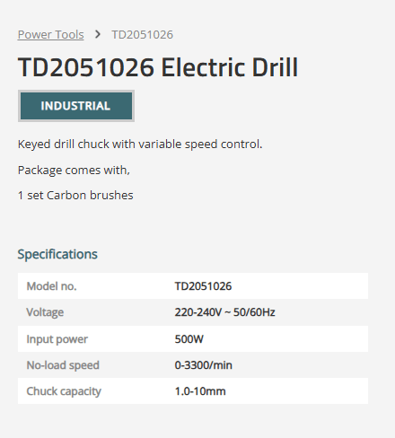 TOTAL TD2051026-2 500W Electric Drill 10mm Keyless Chuck, Variable Speed Forward & Reverse Drill
