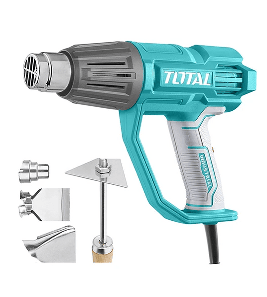 TOTAL Electric Heat Gun 2000W, 3-Level Temperature Control 50–550°C, Variable Airflow, with Nozzles & Scraper