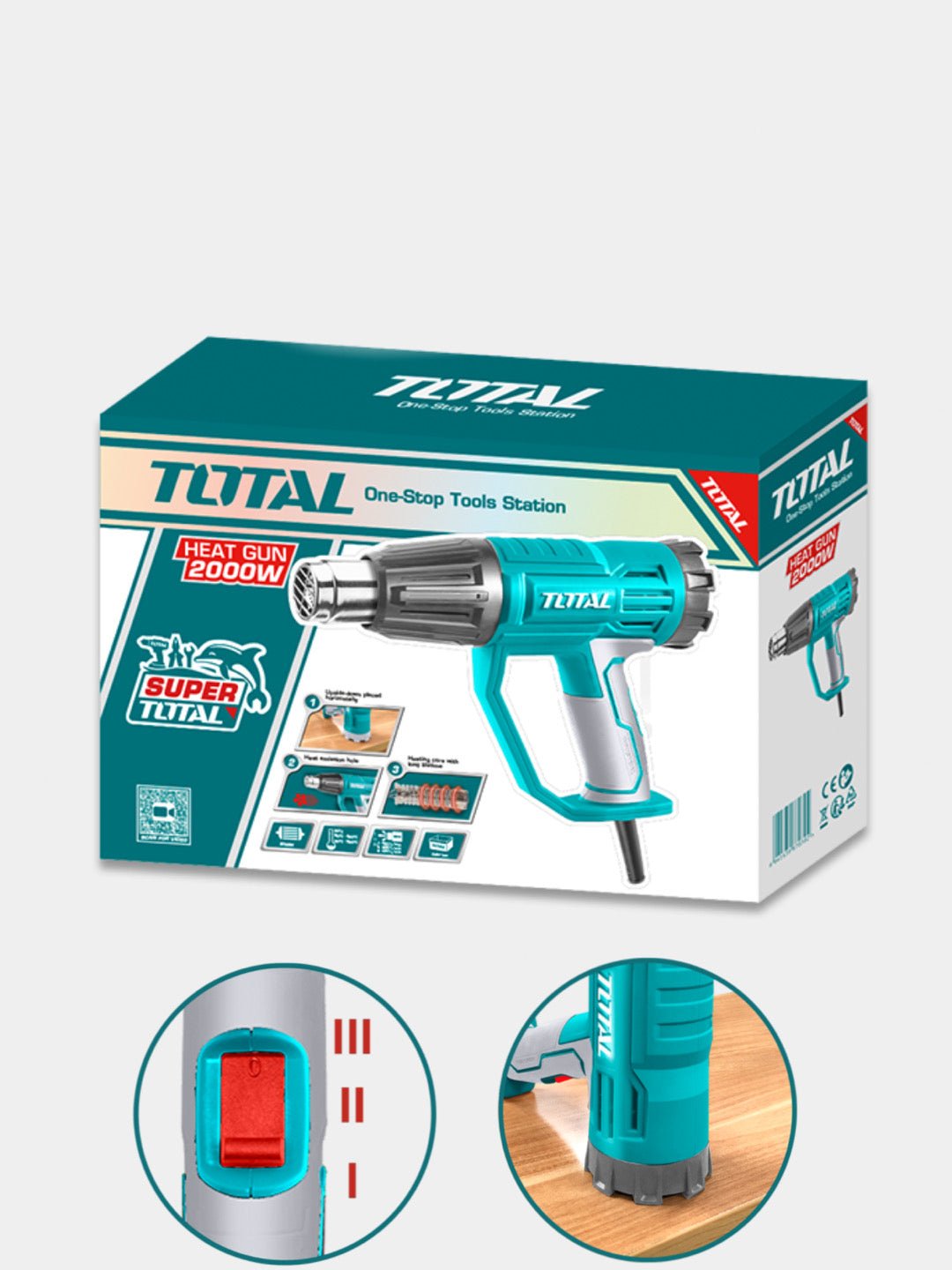 TOTAL TB20045 2000W Heat Gun, Variable Temperature 50°C-550°C with 3 Airflow Settings, 4 Nozzles & Scraper