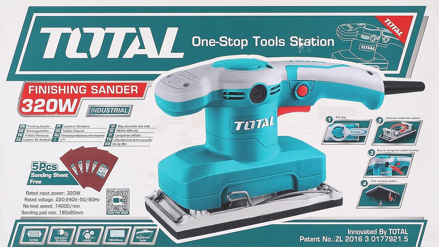 TOTAL TF2031826 320W Finishing Sander 90×180mm, Sheet Sander with Dust Collection Box & Ergonomic Grip