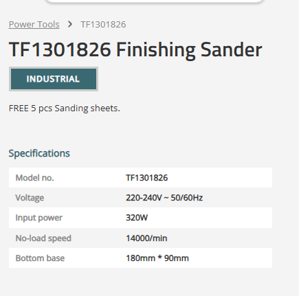 TOTAL TF1301826 320W Finishing Sander 180×90mm, Professional Sheet Sander with Aluminum Base & 5 Sanding Sheets