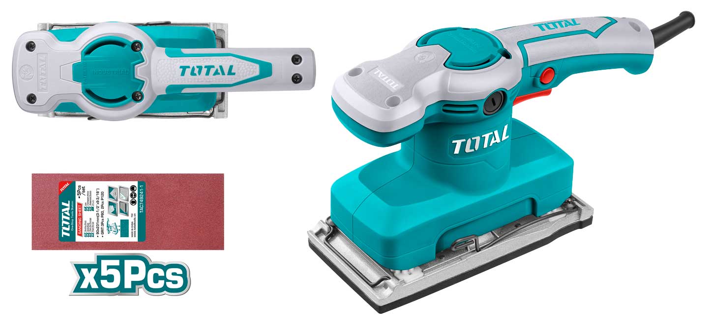 TOTAL TF1301826 320W Finishing Sander 180×90mm, Professional Sheet Sander with Aluminum Base & 5 Sanding Sheets