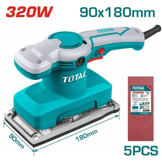 TOTAL TF1301826 320W Finishing Sander 180×90mm, Professional Sheet Sander with Aluminum Base & 5 Sanding Sheets