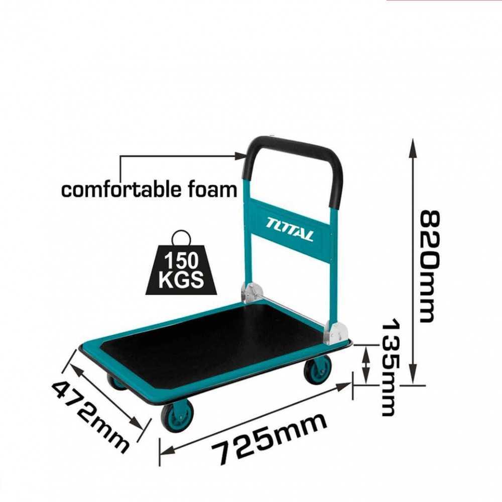 TOTAL Foldable Platform Hand Truck 150kg Capacity, Heavy Duty Folding Trolley Cart with Non-Slip Platform & Silent Wheels