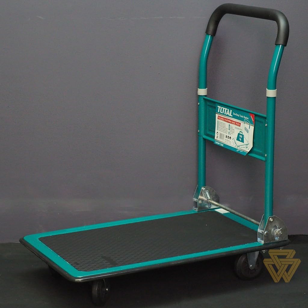 TOTAL Foldable Platform Hand Truck 150kg Capacity, Heavy Duty Folding Trolley Cart with Non-Slip Platform & Silent Wheels
