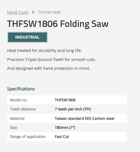 Total Tools THFSW1806 Folding Pruning Saw | 18cm (7") SK5 Carbon Steel