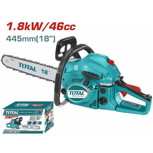 TOTAL TG5451811 Gasoline Chain Saw 18 Inch 46cc, 1800W Petrol Chainsaw with Automatic Oiling System & Guide Bar