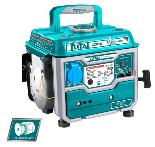 TOTAL Gasoline Generator 800W Max, 650W Rated, 2-Stroke Engine, Portable Petrol Generator with Automatic Circuit Breaker