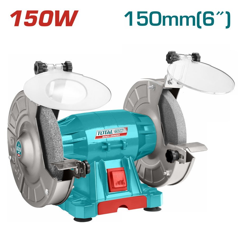 TOTAL TBG15015 150W Bench Grinder 150mm (6 Inch), Dual Grinding Wheels with Eye Shields & Adjustable Tool Rests