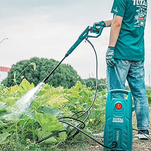 TOTAL High Pressure Washer 1400W, 130 Bar (1750 PSI), Auto Stop System, Copper Motor, with Spray Gun & 5m Hose