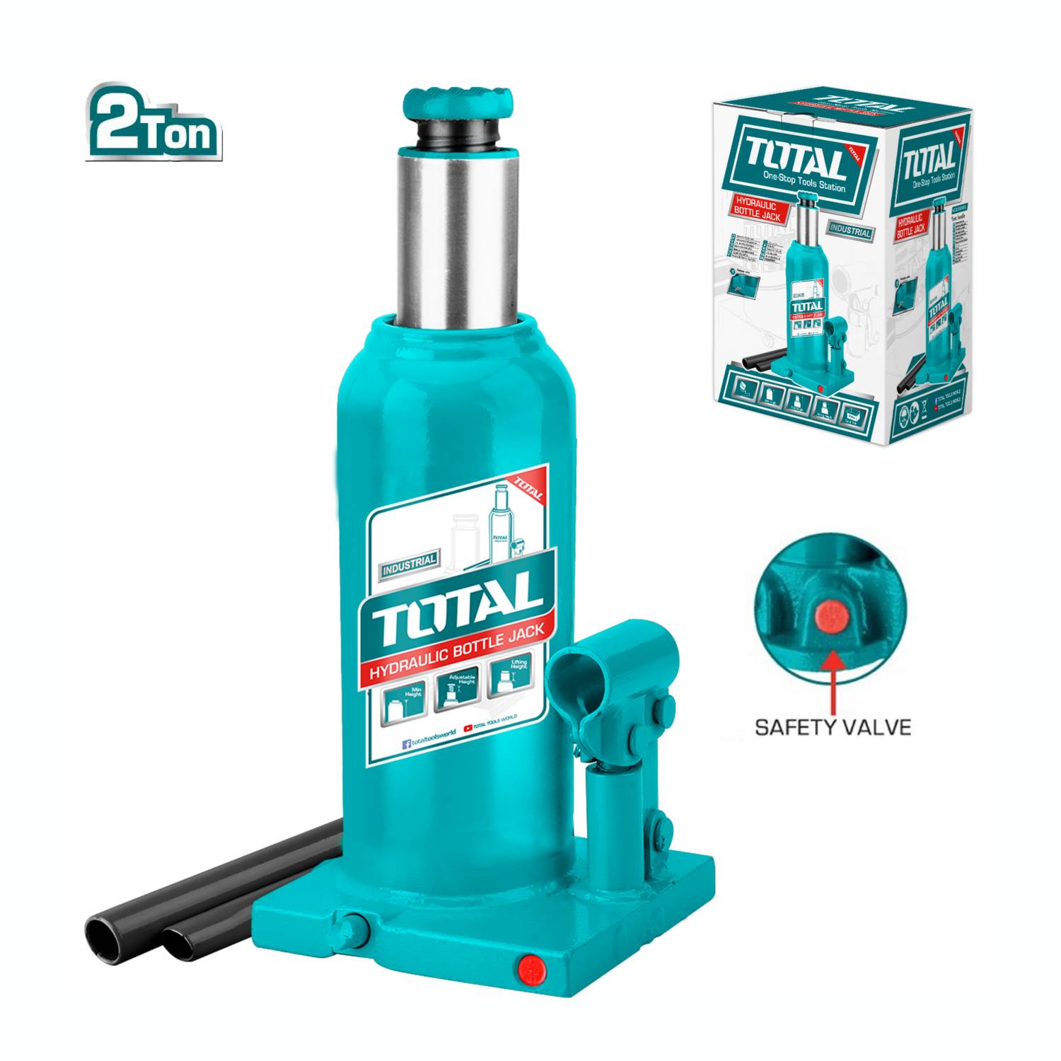 TOTAL 2 Ton Hydraulic Bottle Jack THT109022, Heavy Duty Car Lifting Jack with Adjustable Screw Extension