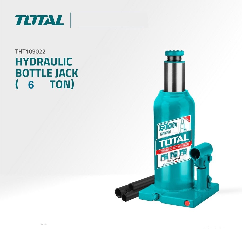 TOTAL 6 Ton Hydraulic Bottle Jack THT109062, Heavy Duty Car & Truck Lifting Jack with Adjustable Screw Extension