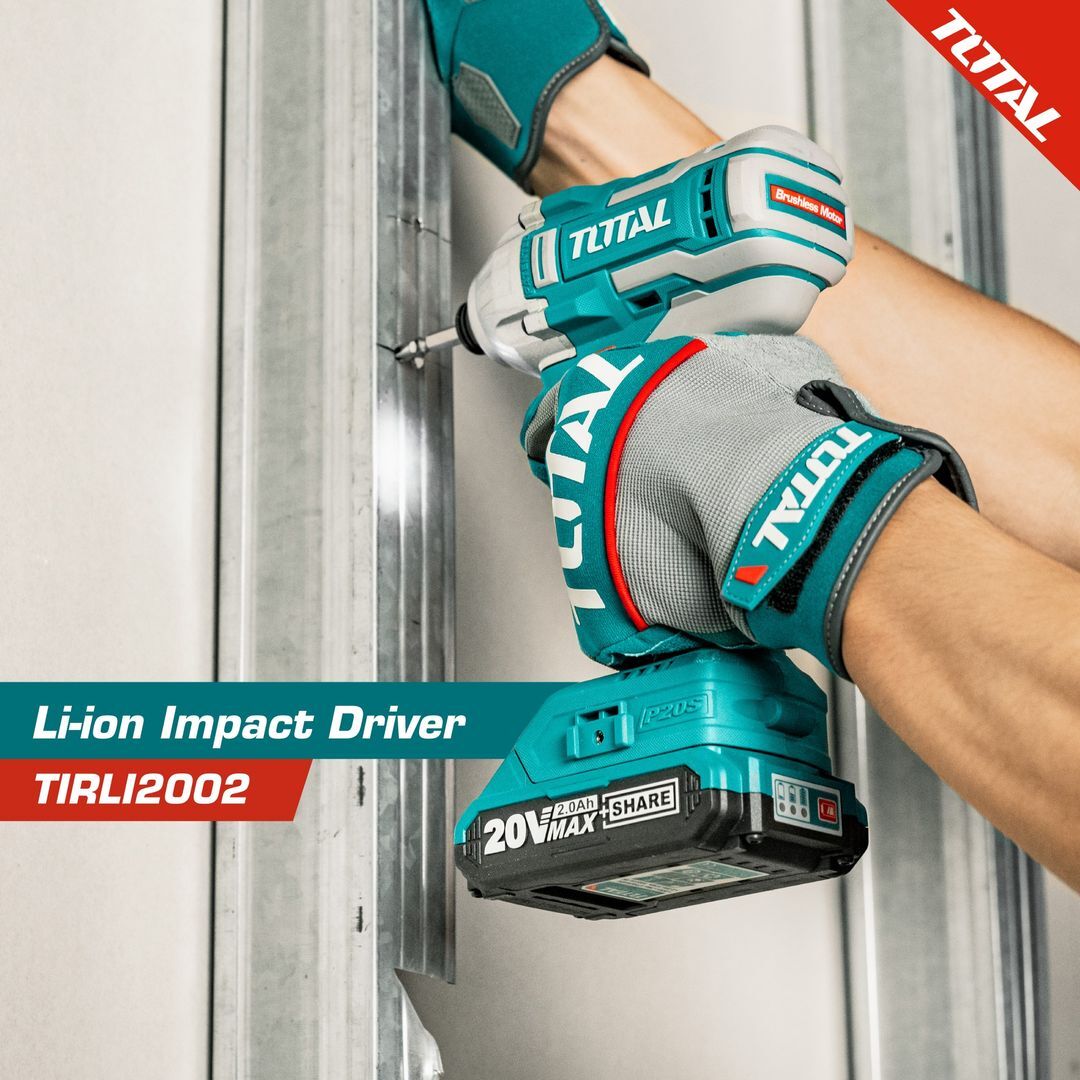 TOTAL TIRLI2002 20V Cordless Impact Screwdriver 1/4 Inch Hex, 170Nm with 2 Batteries, Fast Charger & Carrying Case