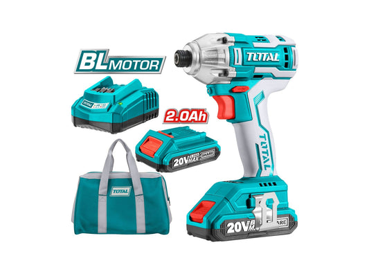 TOTAL TIRLI2002 20V Cordless Impact Screwdriver 1/4 Inch Hex, 170Nm with 2 Batteries, Fast Charger & Carrying Case