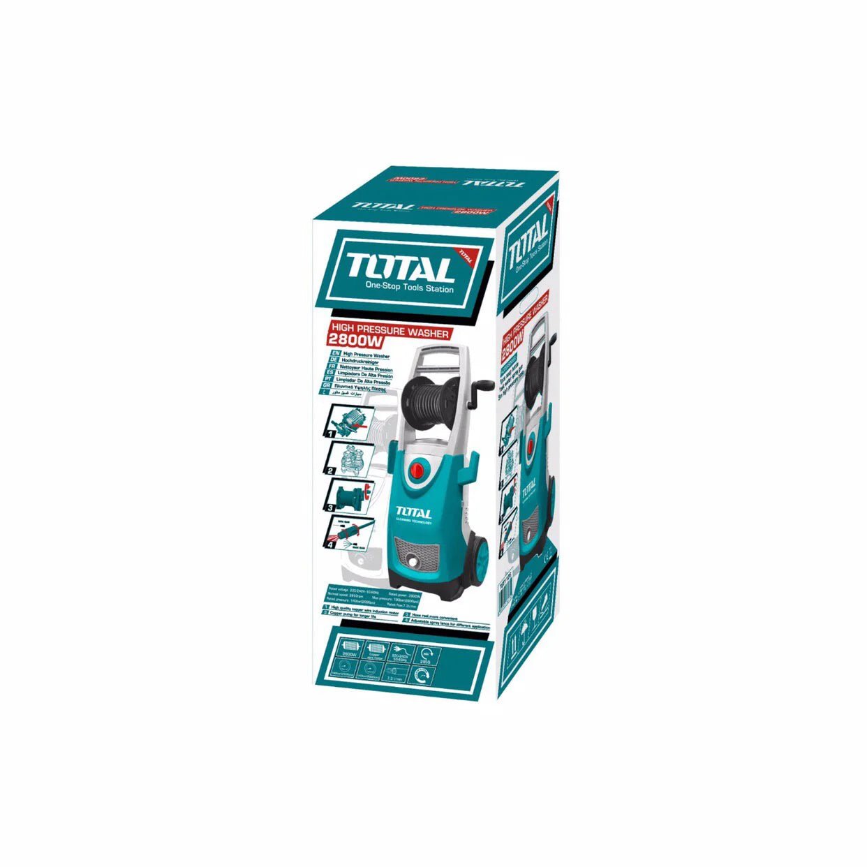 TOTAL TGT11266 High Pressure Washer 2800W 180 Bar, Copper Pump, Induction Motor with Metal Spray Gun & 5m Hose