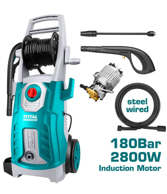 TOTAL TGT11266 High Pressure Washer 2800W 180 Bar, Copper Pump, Induction Motor with Metal Spray Gun & 5m Hose
