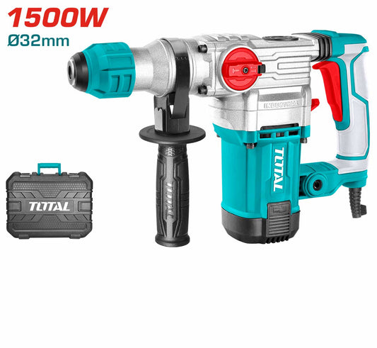 TOTAL TH1153256 1500W SDS Plus Rotary Hammer 32mm, 5.5J Impact Energy with Drill Bits, Chisels & BMC Case