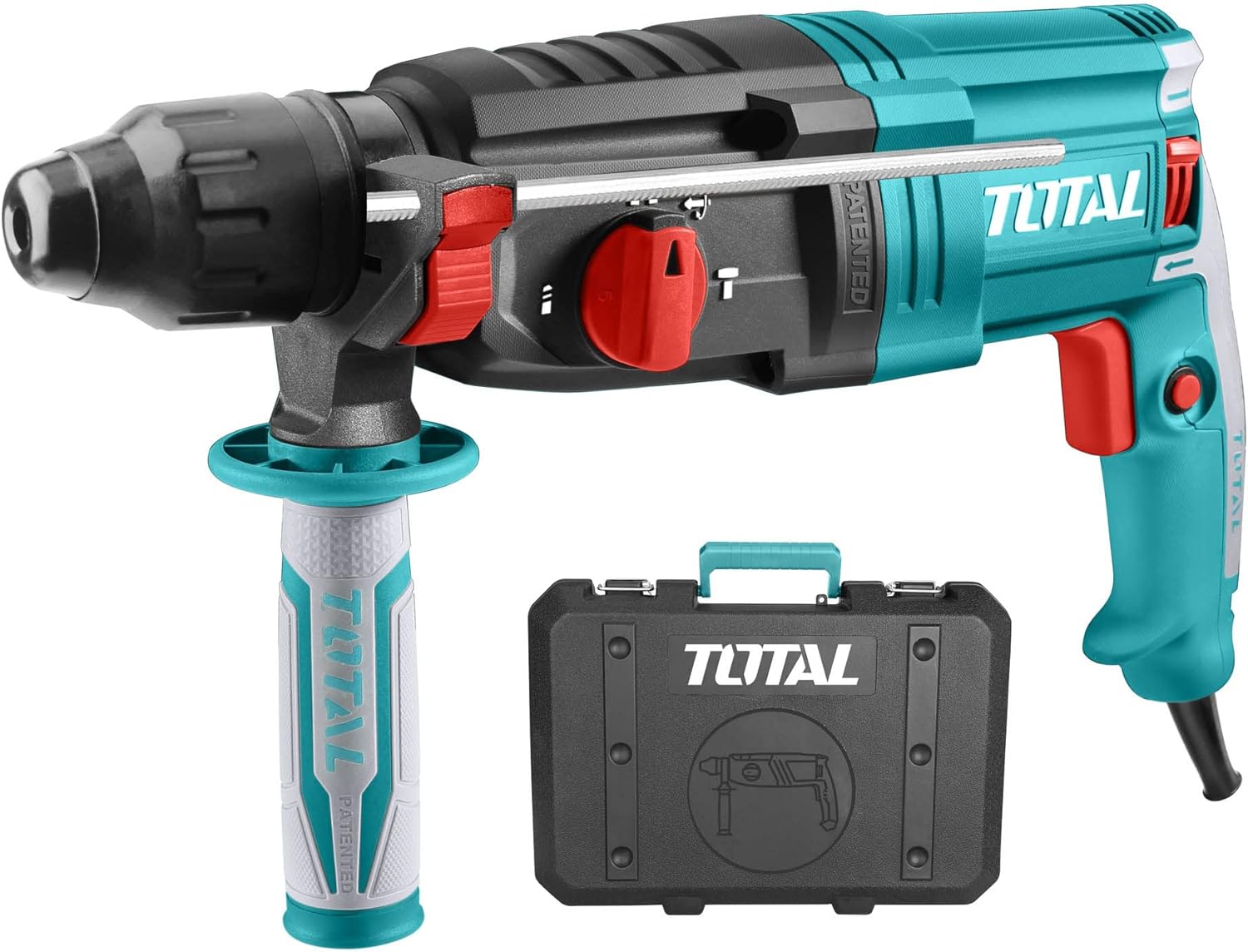 TOTAL TH309288 950W SDS Plus Rotary Hammer Drill 28mm, 2.5J Impact Energy with 3 Drill Bits & 2 Chisels