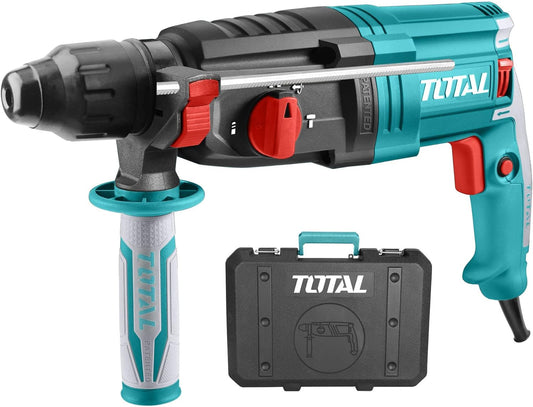 TOTAL TH309288 950W SDS Plus Rotary Hammer Drill 28mm, 2.5J Impact Energy with 3 Drill Bits & 2 Chisels