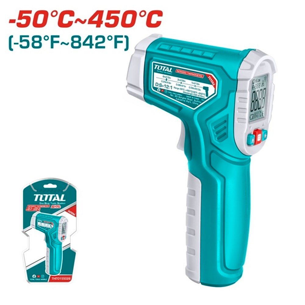TOTAL Infrared Thermometer THIT0155028, Non-Contact Laser Temperature Gun -50°C to 450°C with LCD Display & Backlight