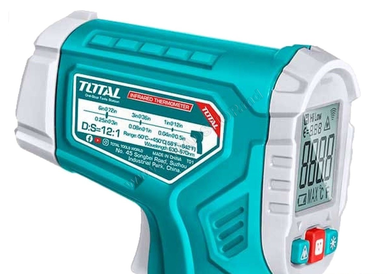 TOTAL Infrared Thermometer THIT0155028, Non-Contact Laser Temperature Gun -50°C to 450°C with LCD Display & Backlight