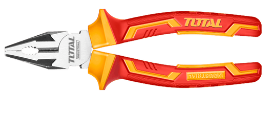 TOTAL Insulated Combination Pliers 8″ (200mm), 1000V VDE Insulated, Black Finish, Professional Electrician Tool