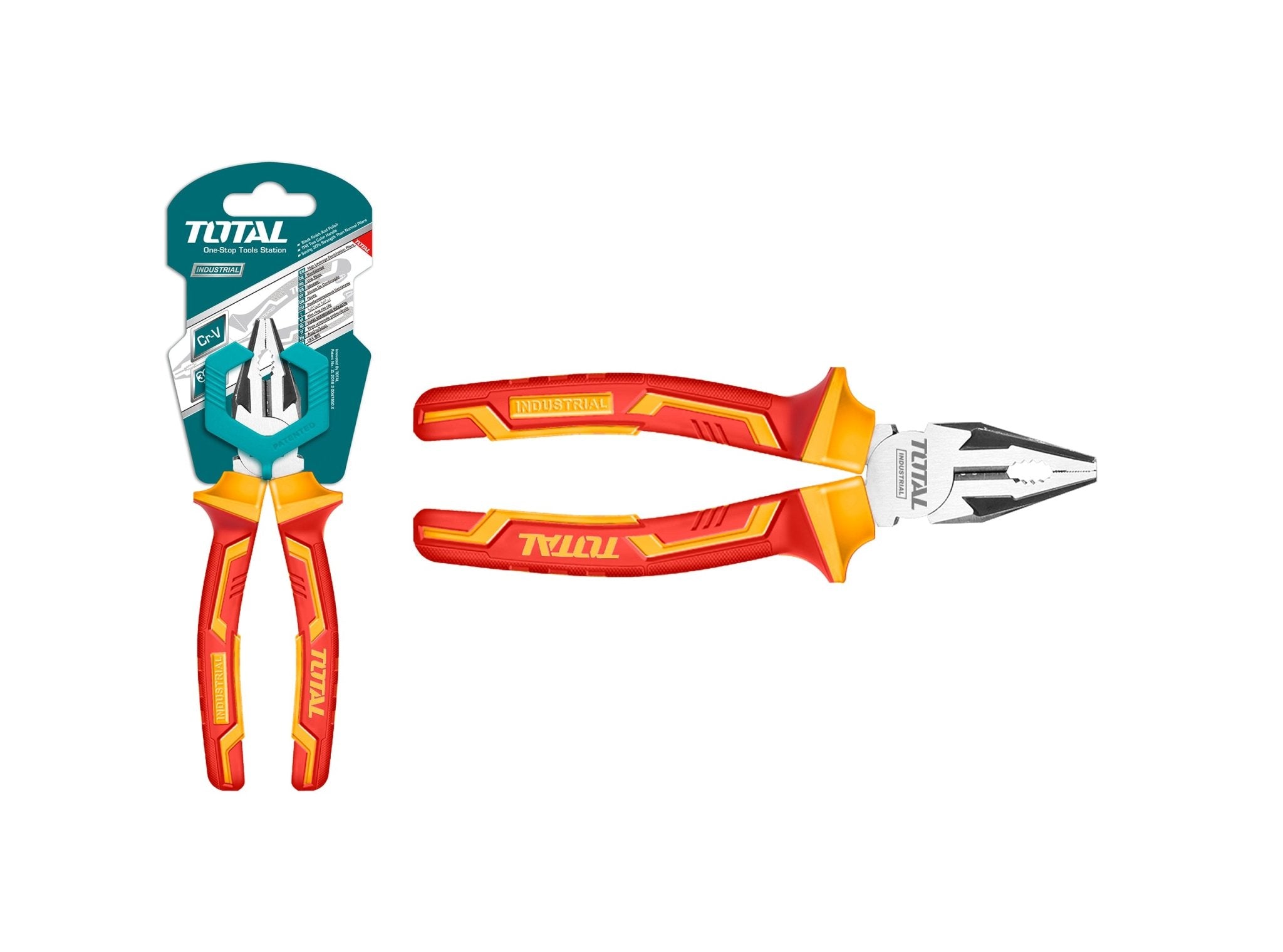 TOTAL Insulated Combination Pliers 8″ (200mm), 1000V VDE Insulated, Black Finish, Professional Electrician Tool