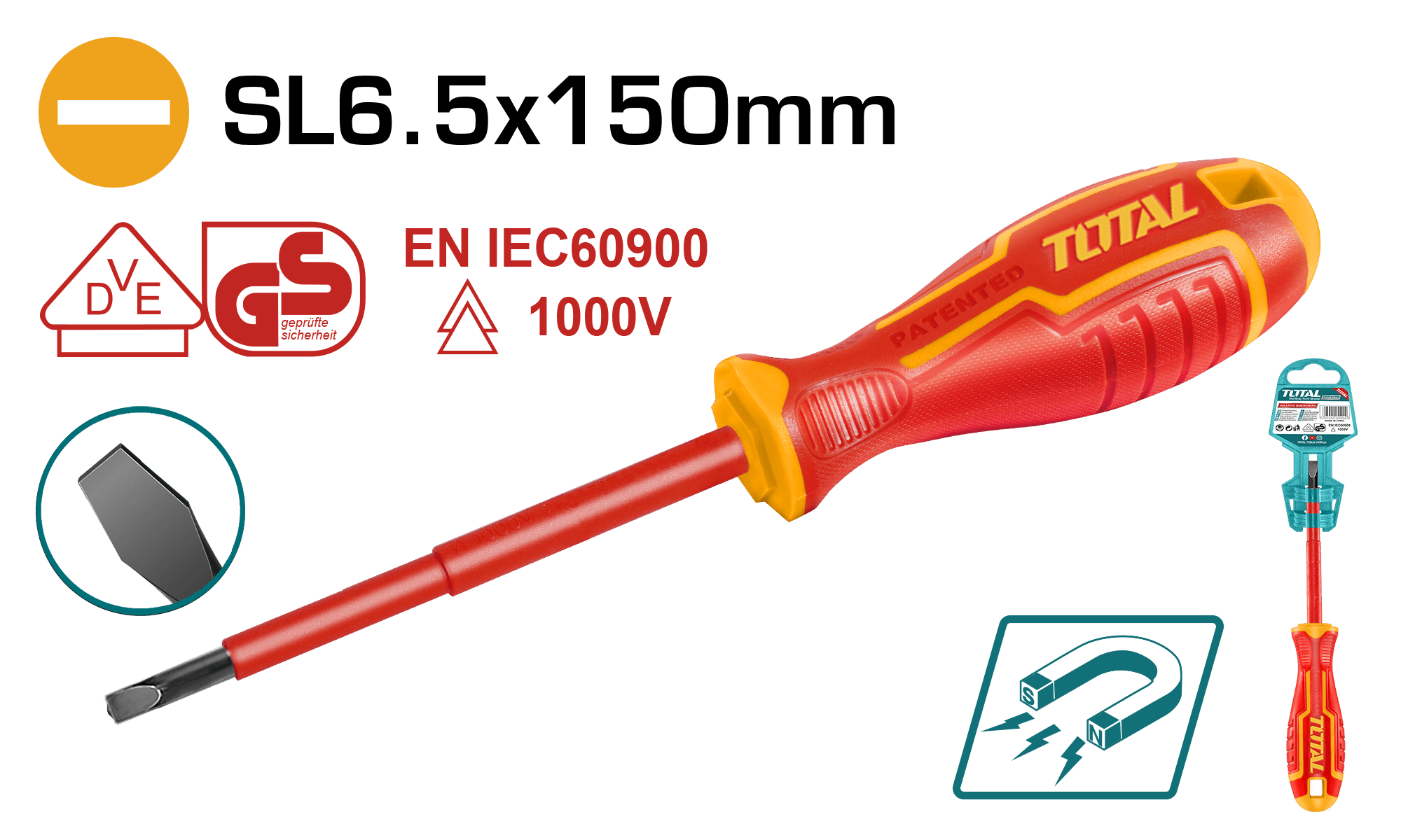 TOTAL INSULATED SREWDRIVER 1000V 6.5 X 150mm -THTIS6150