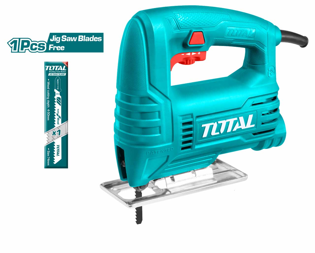 TOTAL 400W Corded Jigsaw TS2045565 with 1 Blade, Variable Speed 800-3000RPM, 45° Bevel Cutting for Wood & Metal