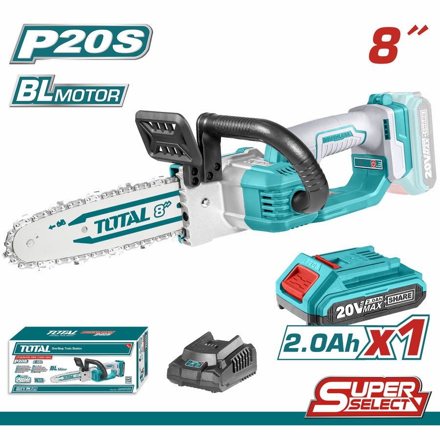 TOTAL Tools 20V Cordless Brushless Chainsaw 8" (Includes Battery & Charger Kit)