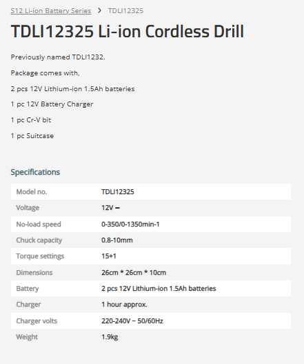 TOTAL TDLI12325 Cordless Drill 12V 10mm 20Nm with 2 Batteries, Charger & Carrying Case