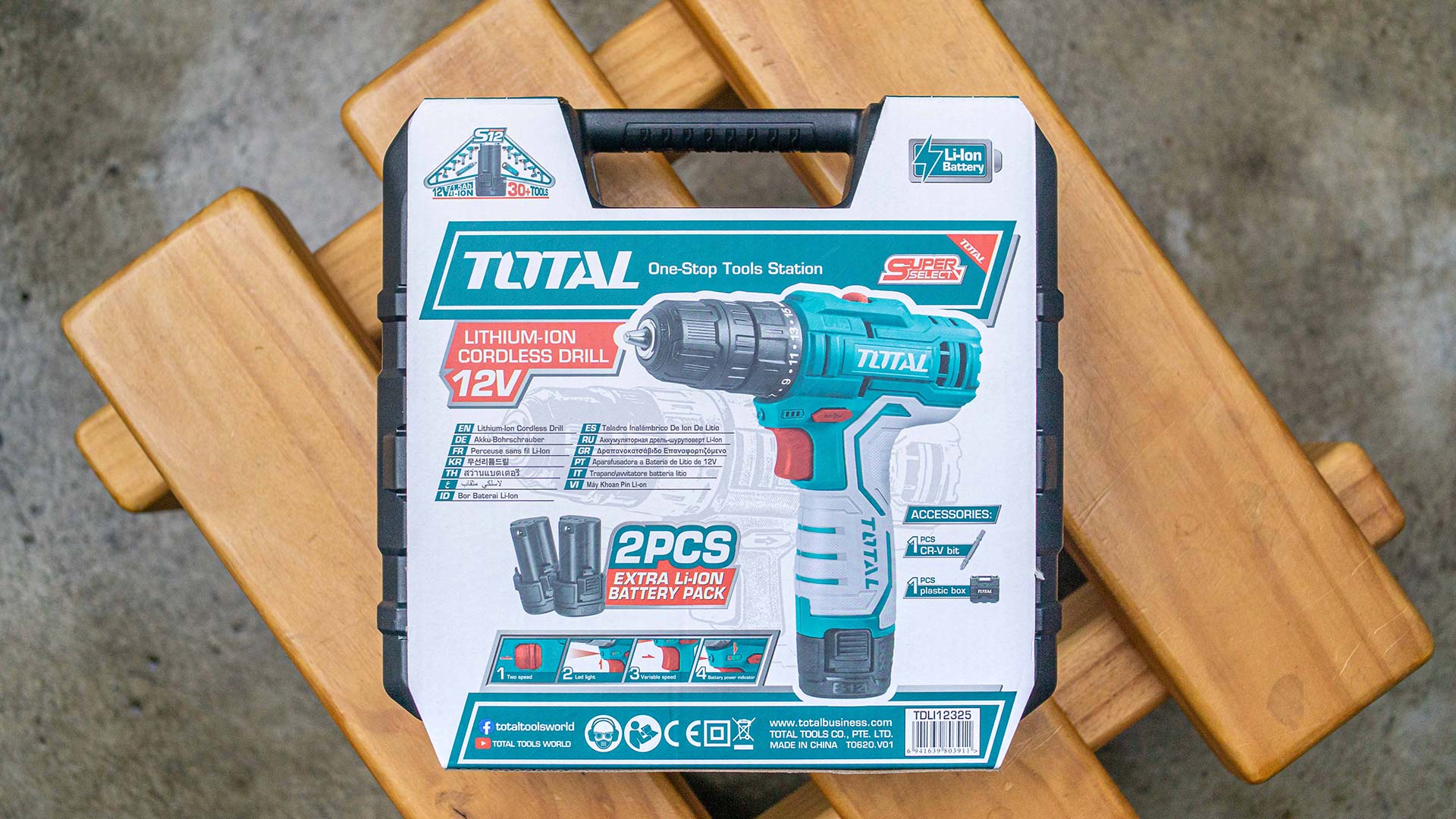 TOTAL TDLI12325 Cordless Drill 12V 10mm 20Nm with 2 Batteries, Charger & Carrying Case