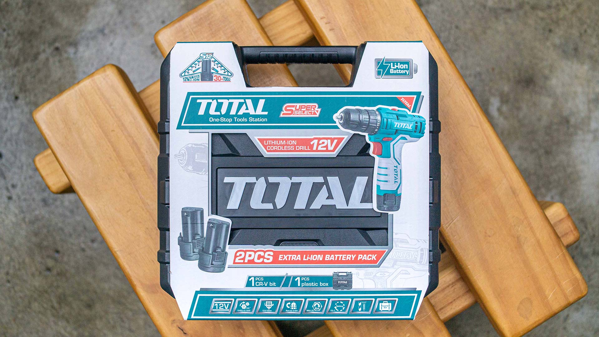 TOTAL TDLI12325 Cordless Drill 12V 10mm 20Nm with 2 Batteries, Charger & Carrying Case