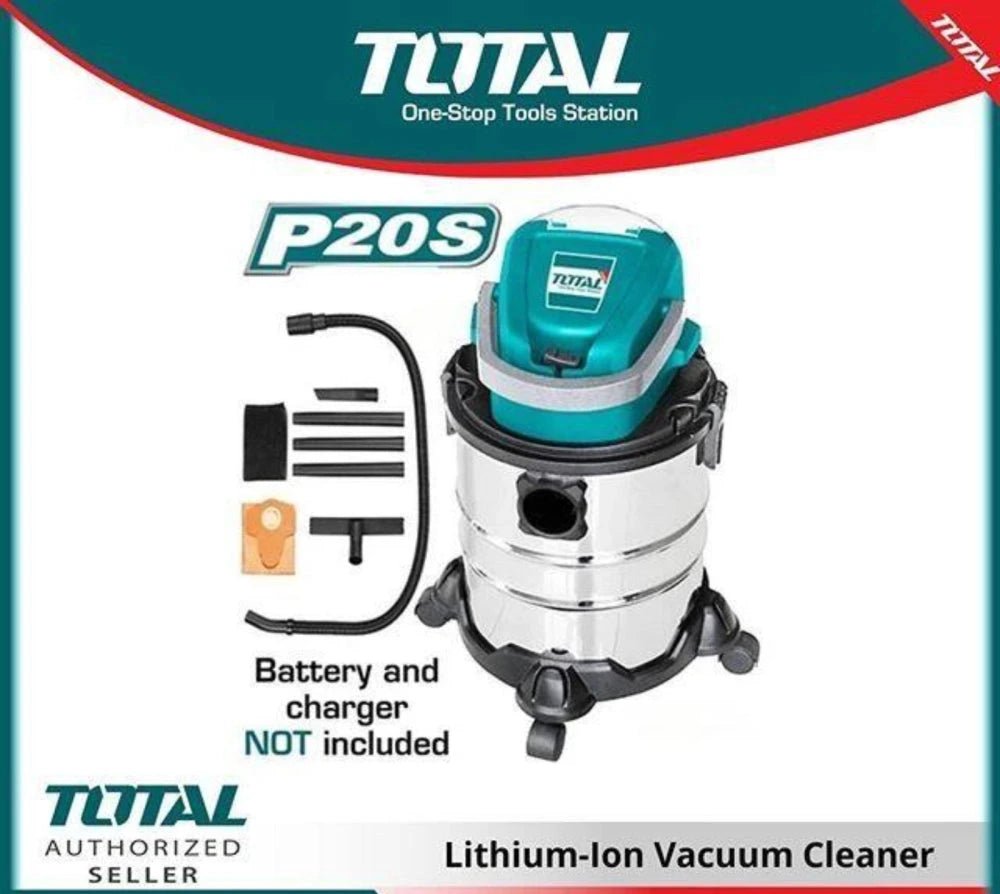 TOTAL TVLI2005E Cordless Vacuum Cleaner 20V 20L Stainless Steel Wet & Dry Vacuum Cleaner