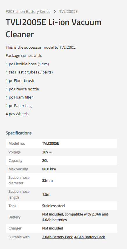 TOTAL TVLI2005E Cordless Vacuum Cleaner 20V 20L Stainless Steel Wet & Dry Vacuum Cleaner