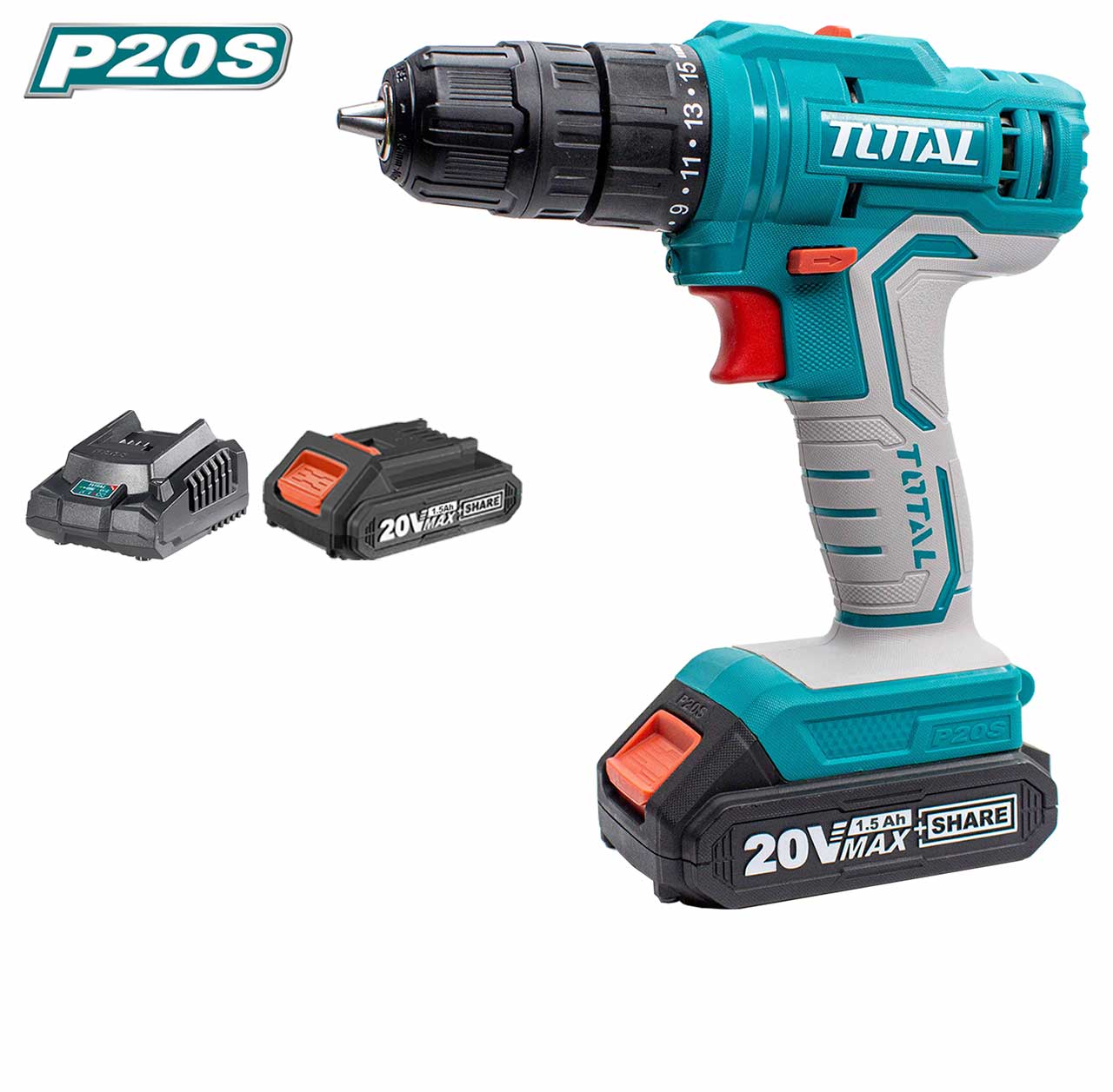 TOTAL TDLI20011 Cordless Drill 20V 45Nm Lithium-Ion Drill Driver with Battery & Charger
