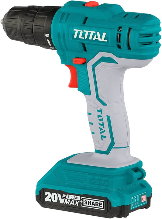 TOTAL TDLI20011 Cordless Drill 20V 45Nm Lithium-Ion Drill Driver with Battery & Charger
