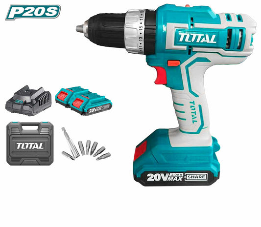 TOTAL TIDLI20031 Cordless Impact Drill 20V 13mm 55Nm with 2 Batteries, Charger & 50 Accessories Kit