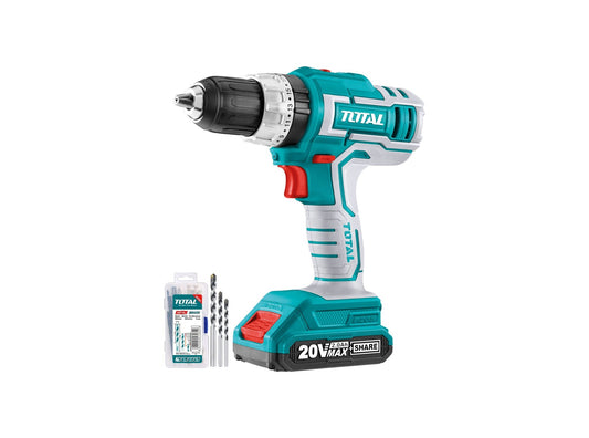 TOTAL TIDLI20031 Cordless Impact Drill 20V 13mm 55Nm with 2 Batteries, Charger & 50 Accessories Kit